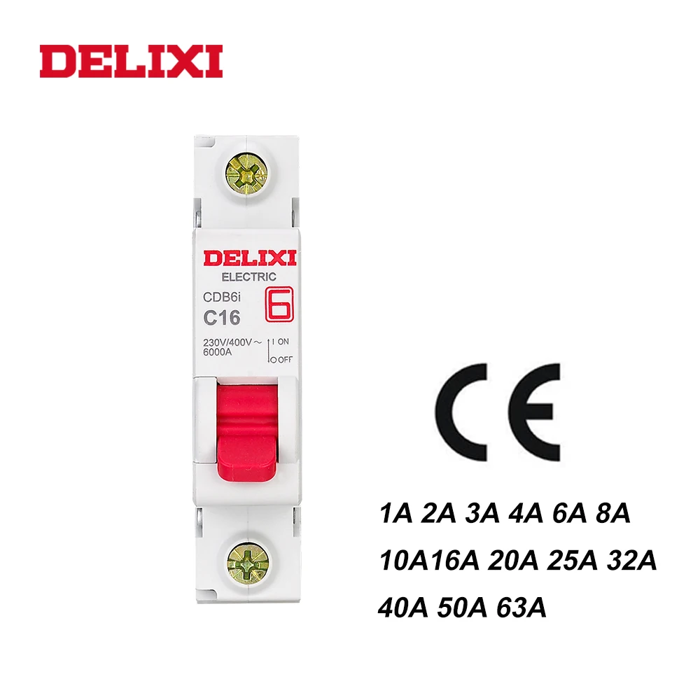 DELIXI CDB6i 1P Мини автомат защити цепи 230/400V AC 1A 2A 3A 6A 10A 16A 20A 25A 32A 40A 50A 63A 50 Гц/60 Гц кривая C MCB