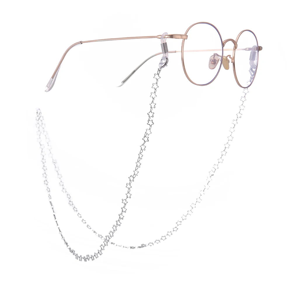 Silver chain Bead W Моя Форма полые звезды пентаграмма цепочка для очков ручной работы бусы Солнцезащитная цепь золото розовое золото очки аксессуары веревка для женщин - Цвет: Silver chain Bead W