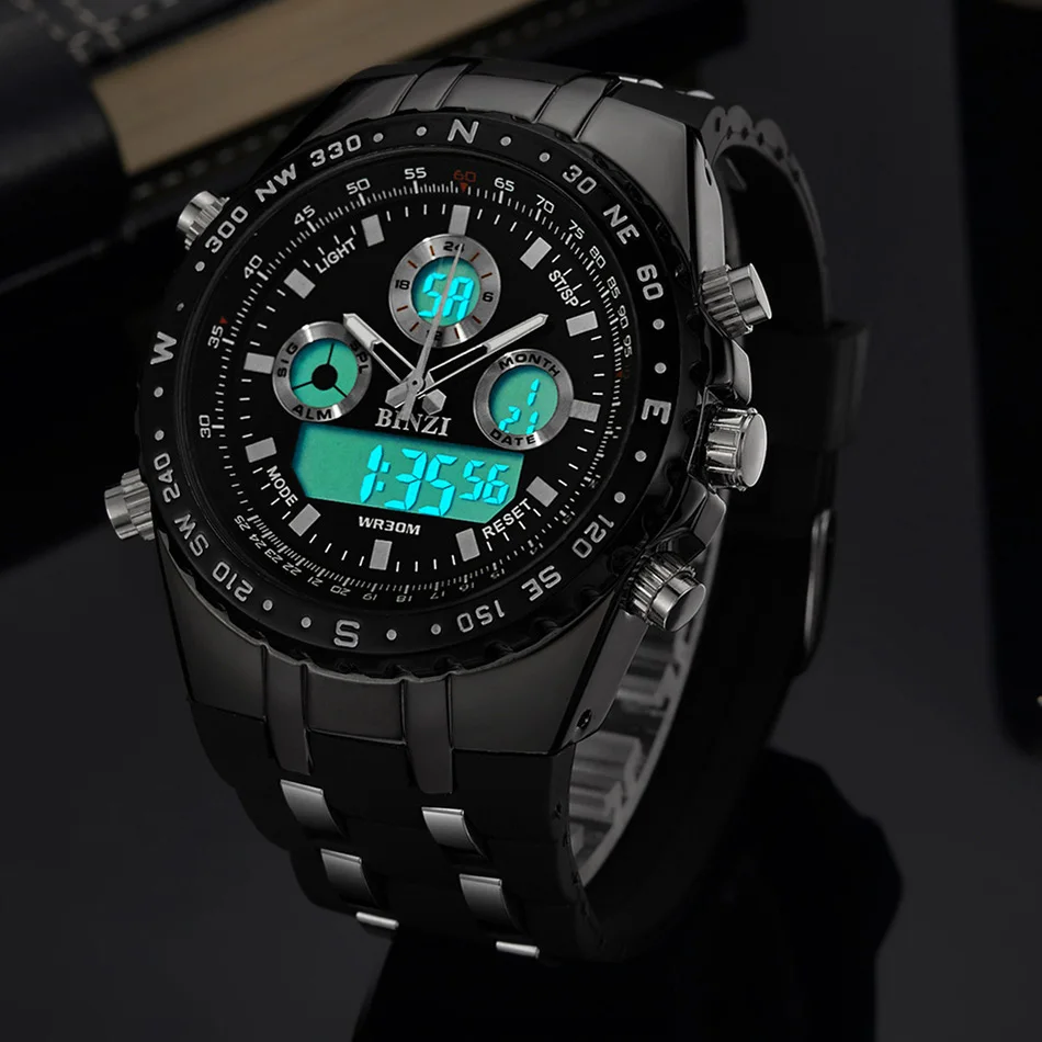 

Sports Watches for Men Dual Movement Large Dial Multiple Time Zone Calendar Week Display Waterproof Silicone Strap Wrist Watches