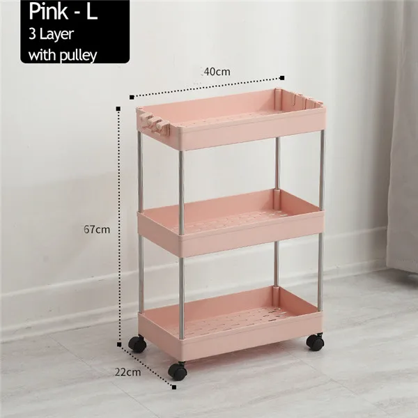 Pink L-3 Layer Uengage Ванная комната Пластик стеллаж для выставки товаров колеса тонкий слайд башня легко подвижные собрать Кухня хранения дома Организатор полка - Цвет: Pink L-3 Layer