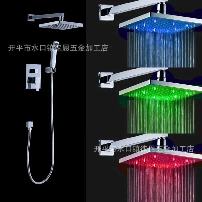 All copper concealed shower faucet shower set into the wall LED light rain shower faucet nozzle