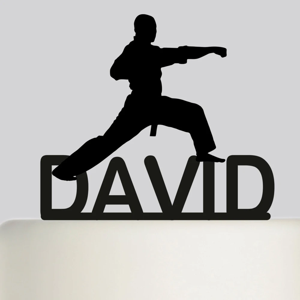 Custom  Happy Birthday Cake Topper,Karate Taekwondo Silhouette with name Cake Topper,Happy Birthday Party Decor Supplies