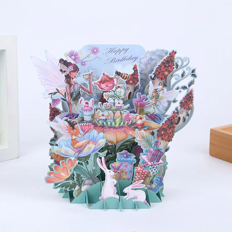 Flower Faerie Всплывающие 3D открытки на день рождения, открытки с аттракционами мира, деловые приглашения, подарки для мальчиков, открытки, туристические открытки для папы-бойфренда - Цвет: Flower Faerie