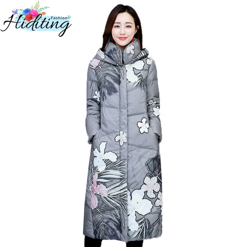 

Women Parkas National Style Cotton Jacket Mid Long Thickening Warm Coats 2019 Winter New Loose Large Size Cotton Overcoat WIN45