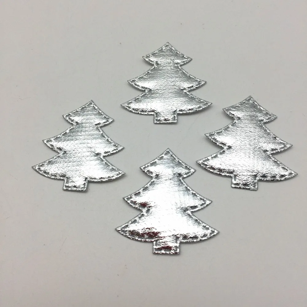 300pcs 35x30mm Shiny Silver Scrapbook Fabric Christmas Tree Applique