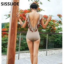Сексуальный женский сдельный купальник с гофрированными бретельками без спинки, боди, бикини, купальный костюм, летняя пляжная одежда
