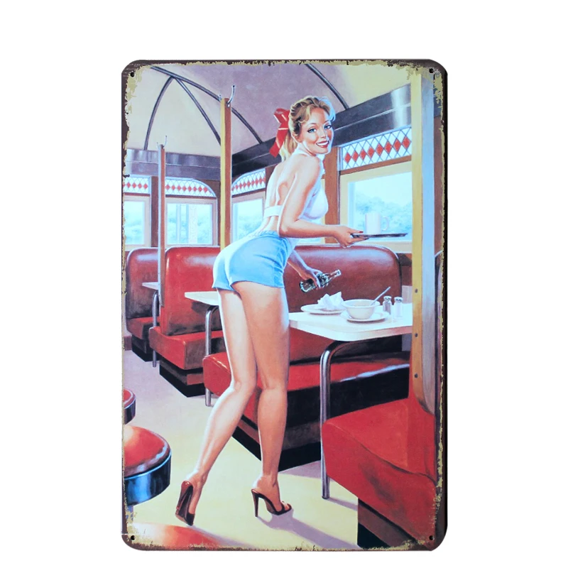 

Free shipping Restaurant Vintage metal tin sign ,Sexy restaurant waitresses retro poster for restaurant wall decoration ,30x20cm