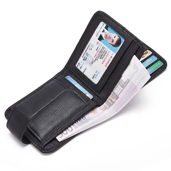 

Genuine Leather Wallet Men Black Vintage With Coin Pocket Short Wallets Small Zipper Walet With Card Holders Man Purse