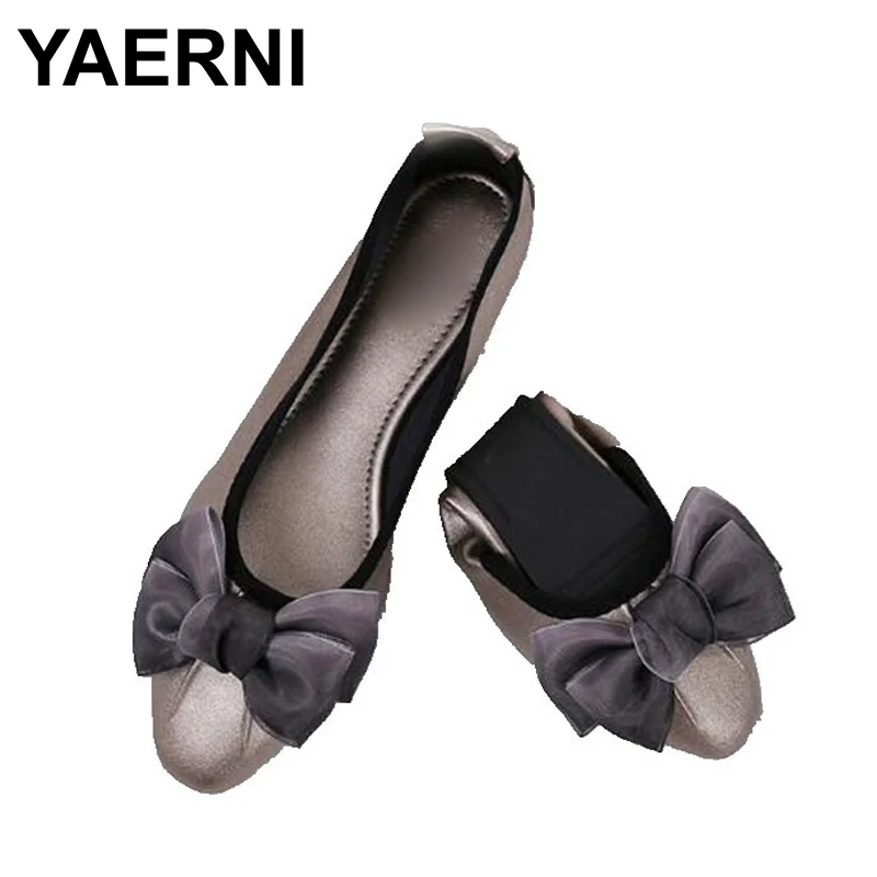 

YAERNI Spring Women Ballet Flats Shoes Pointed Toe Slip-On bowtie Woman Single Shoes Ladies Comfortable Zapatos Mujer