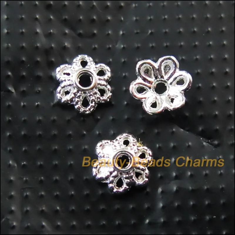 

New 80Pcs Silver Plated Tiny Flower End Bead Caps Connectors 6mm