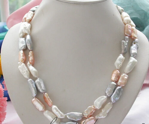 

FREE SHIPPING>>>@@ > N2764 42" 25mm dens white gray pink biwa freshwater pearl necklace