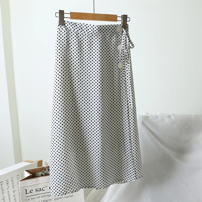 YuooMuoo дизайн с боковыми пуговицами винтажная юбка в горошек Летняя женская Милая желтая юбка средней длины с высокой талией