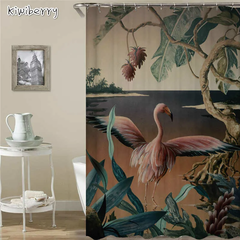 

Modern Bathroom African Shower Curtain Fabric Liner With 12 Hooks Waterproof And Mildewproof Flamingo Bathroom Accessories