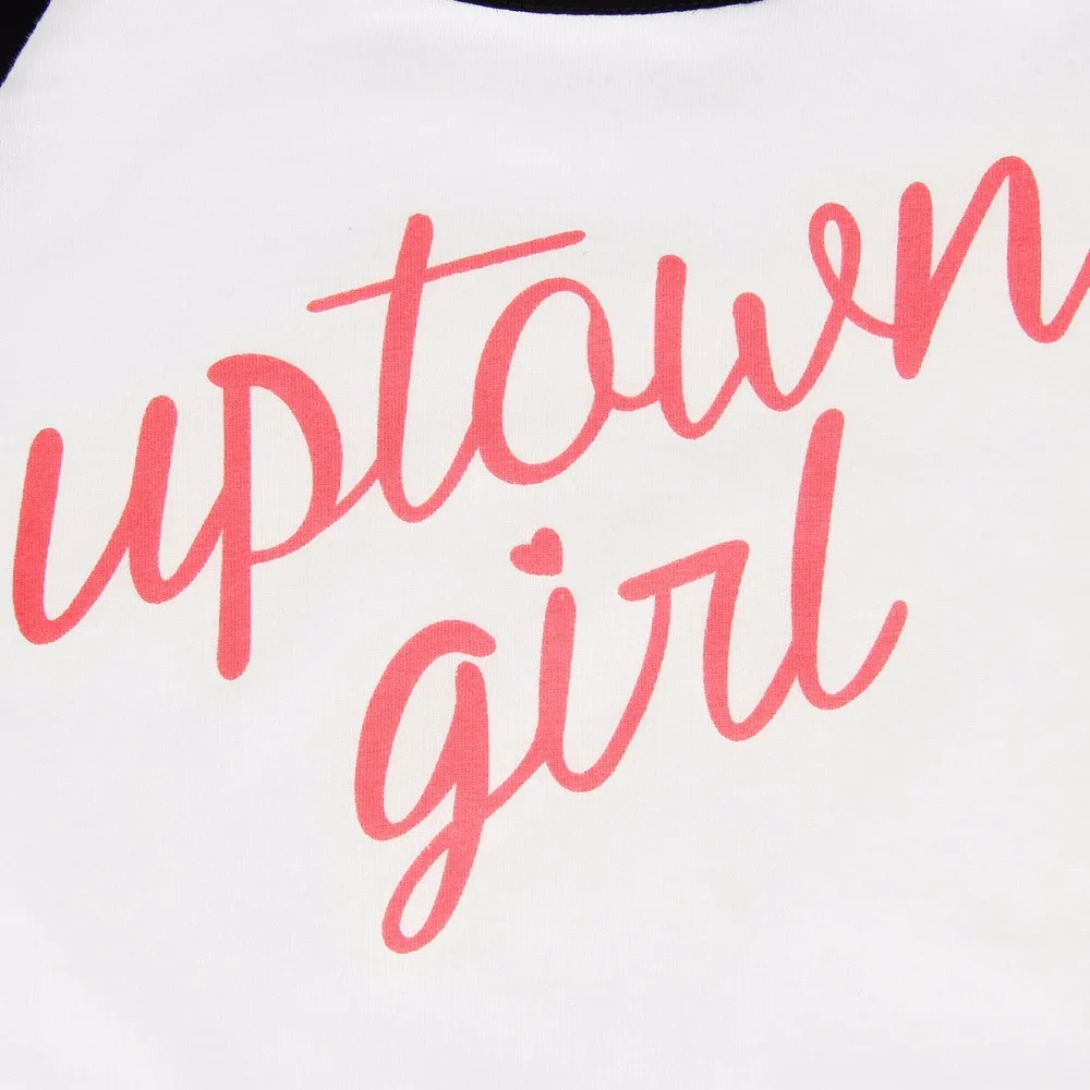 Puseky 0-24 м одежда для маленьких девочек Uptown Girl Письмо печати с длинными рукавами Повседневная футболка Топ Blusa одежда