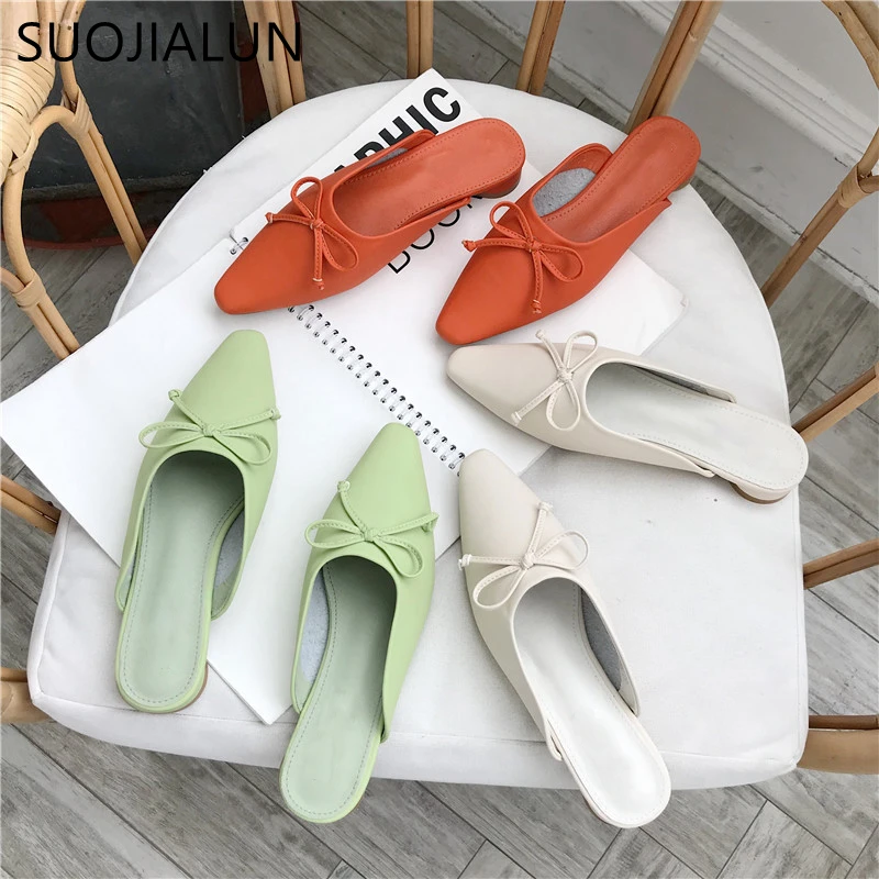 

SUOJIALUN 2019 Summer New Women Mules Shoes Women Slides Ladies Slip On Outdoor Slippers Female Mules Flats Shoes Slides