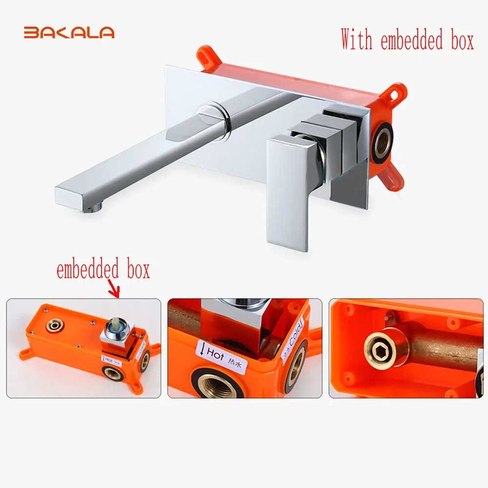 Online BAKALA Freies verschiffen Bad Becken Waschbecken Wasserhahn Wand Montiert Platz Chrome Messing Mischbatterie Mit Embedded Box LT 320R
