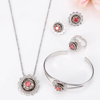 

Bangrui Silver Color Ethiopian Bridal Jewelry sets Gold Color Africa Women Trendy Flowers Style Wedding Gift,Arab Dubai Gift