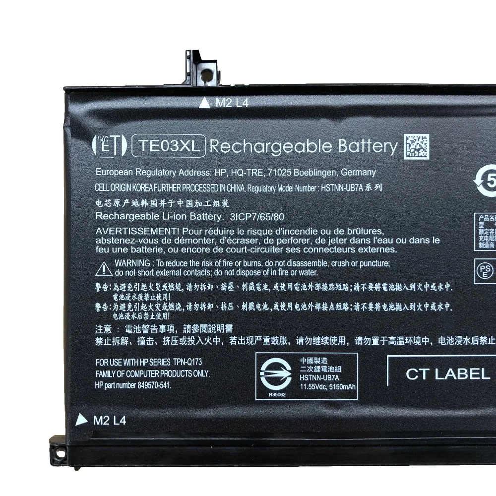 11.55v 61.6wh/5350mah TE03XL NEW origianl TE03XL Laptop battery For HP TPN-Q173 HSTNN-UB7A 15-bc011TX 15-bc012TX 15-bc013TX