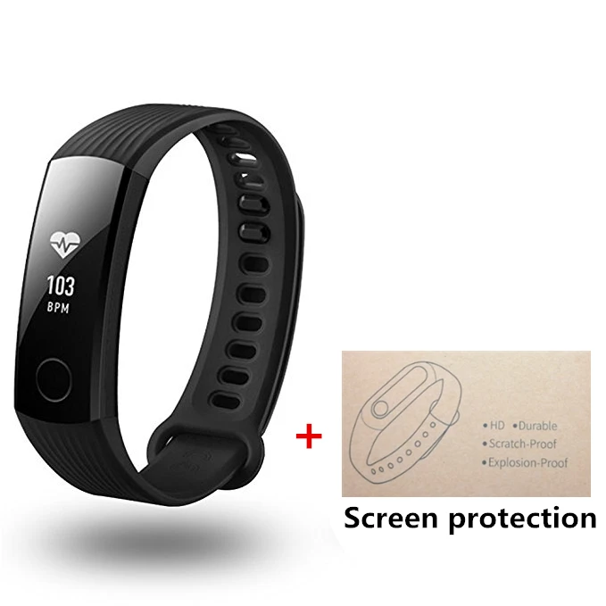 Black add Film Смарт-браслет huawei Honor Band 3 для плавания 5ATM 0,9" oled-экран для IOS Xiaomi Mi Android iphone - Цвет: Black add Film