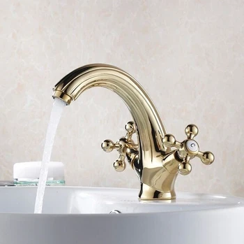 

Free shipping 6 Inch Contemporary Concise Bathroom Faucet Golden Polished Brass Basin Sink Faucet Dual Handle bath mixerBF-5268k