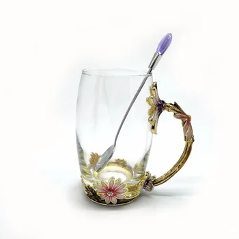 

Heat Resistant Enamel Vintage crystal High glass Cup,Flower Tea Coffee Water Milk Drinkware For Mother's Gift P10