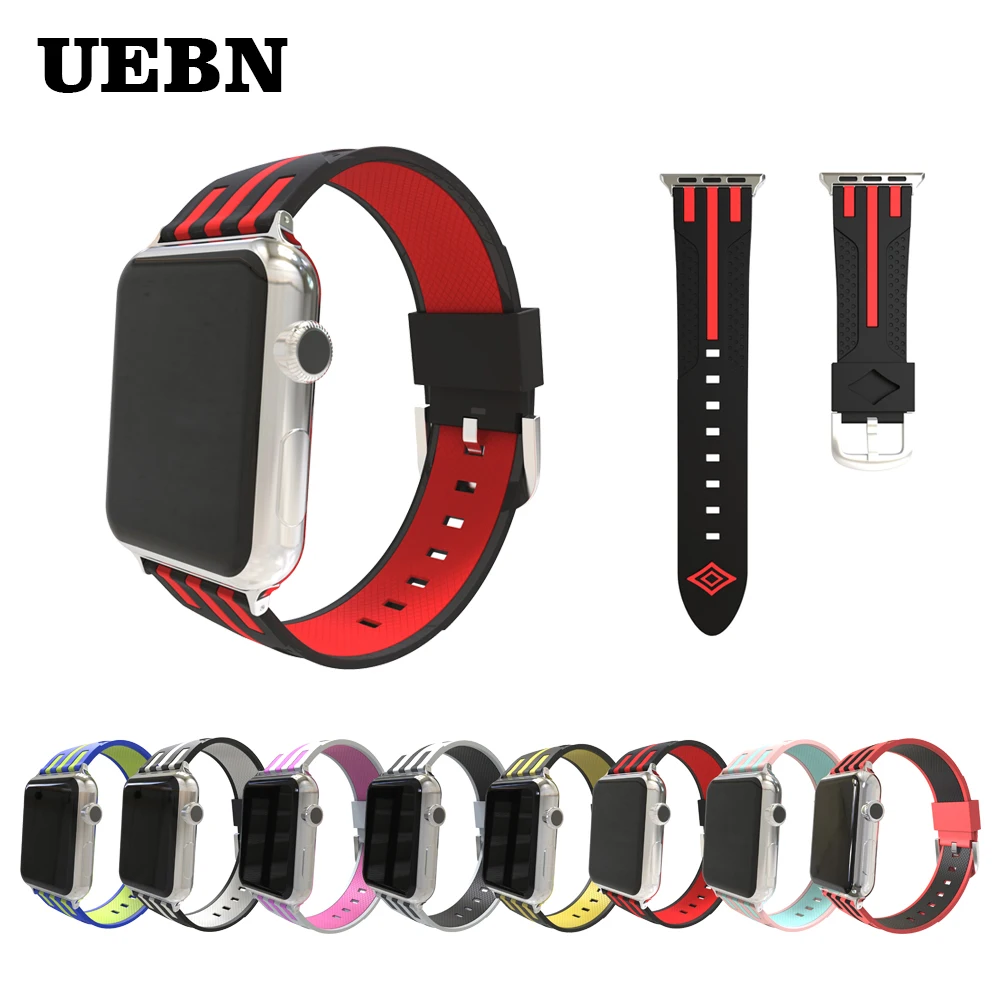Ремешок UEBN силиконовый спортивный для apple watch Series 4 3 2 1 двухцветный браслет iWatch 42