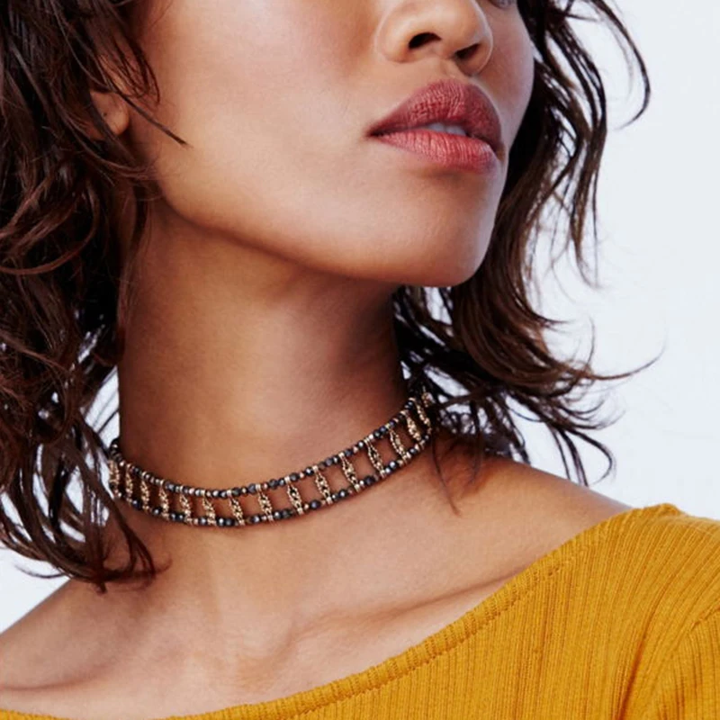 Elastic Crystal Bead Choker Collar Necklace Fashion Gothic Punk Jewelry