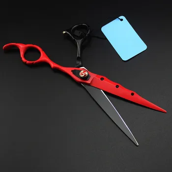 

high quality Japan 440c 7 inch red hair scissors make up cutting barber makas cut scissor thinning shears hairdressing scissors