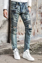 Free Shipping High Quality Design Biker Jeans Men Slim Fit Skinny Straight Mens Jeans With Holes