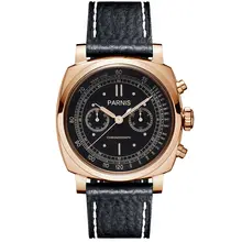 Parnis Pilot Seriers Световой мужские кожаный ремешок Военная Униформа спортивный хронограф кварцевые часы наручные