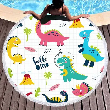 

Cartoon Jurassic Dinosaur Round Beach Towel Microfiber Kids Towels Beach Carpet Pool Strandlaken Toalla Playa Serviette De Plage