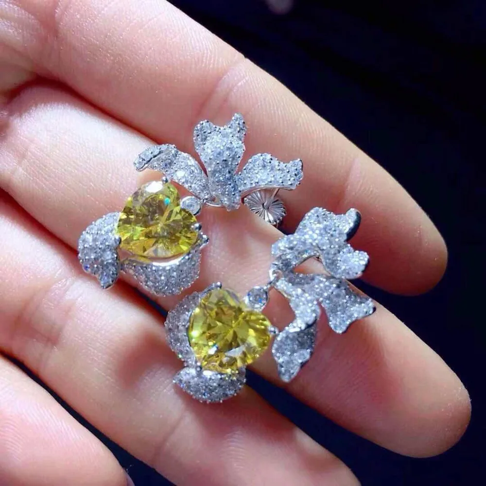 Qi Xuan_Trendy Jewelry_New элегантные серьги сердца S925 серебро инкрустация Циркон Элегантный и неправильной Irregular_Factory прямых продаж