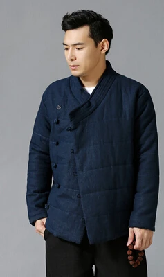 Chinoisury зимняя мужская стеганая куртка высшего качества из чистого льна с хлопковой подкладкой, теплая куртка-парка, 3 цвета, куртка размера плюс - Цвет: Синий