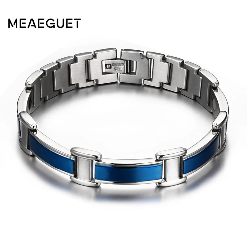 

Meaeguet Healthy magnetic germanium health bracelets & bangles stainless steel body care blue bracelet men