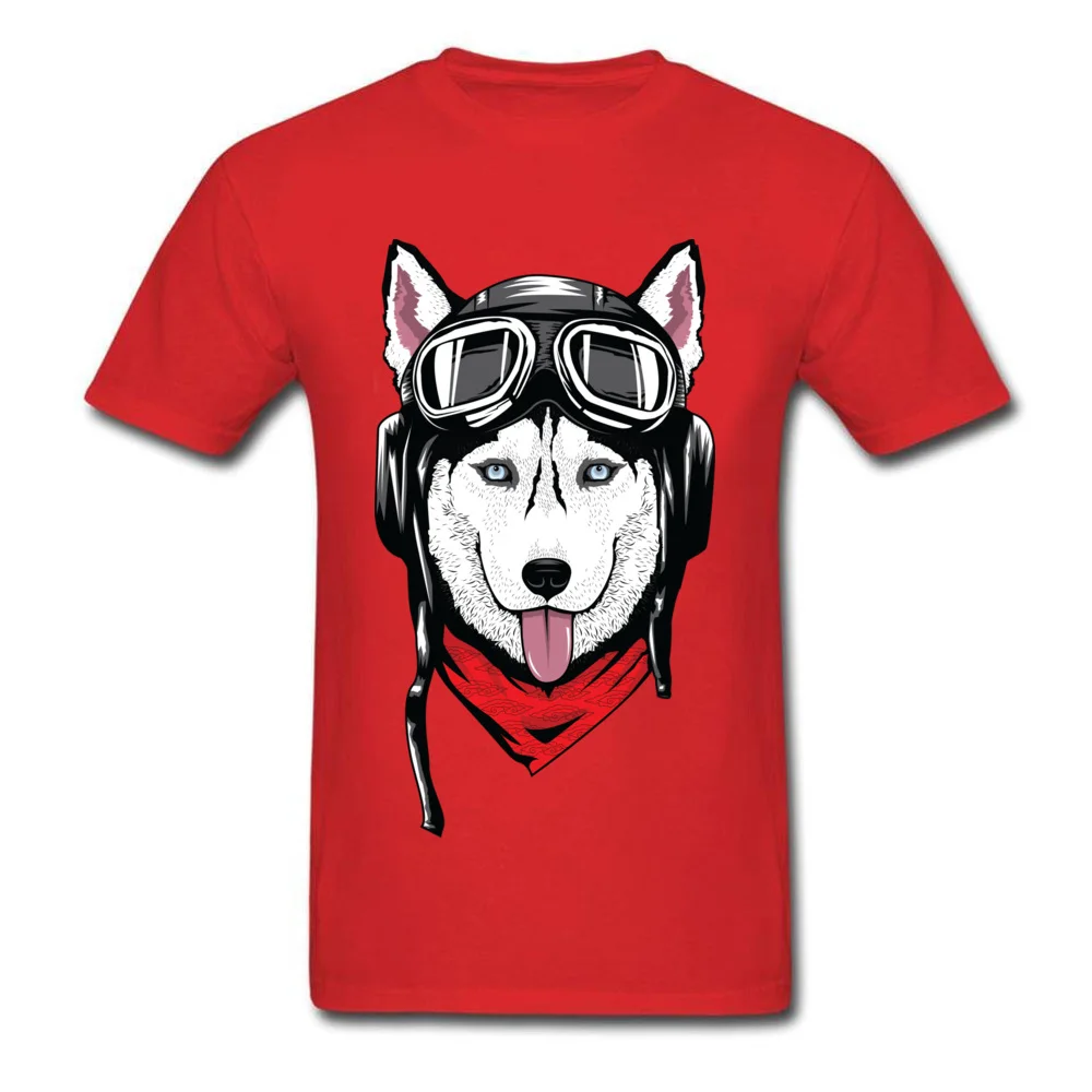 Husky with Helmet T Shirt Normal Short Sleeve New Coming Round Neck Pure Cotton Tops Tees Sweatshirts for Male VALENTINE DAY Husky with Helmet red