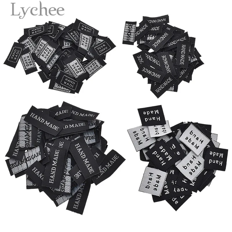 Lychee Life 50 шт. черные тканые этикетки ручной работы моющиеся вышитые бирки для сумок для одежды DIY Швейные аксессуары