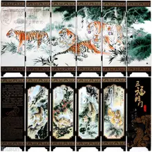 Китайский ручной Винтаж 5 Happy Тигры деревянный лак шесть штук складной Экран