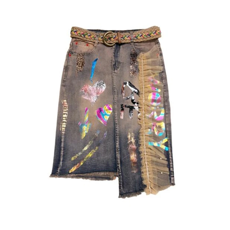 

European American style Denim Skirt 2019 Fashion Summer High quality stretch denim Skirt Women Mid Waist Casual Asymmetry Skirts