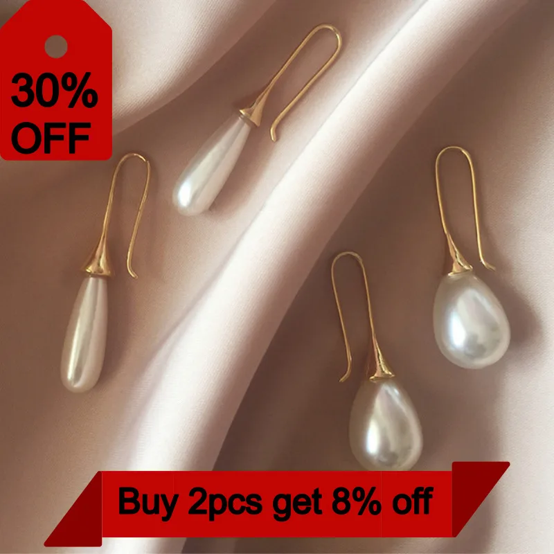 

Teardrop oorbellen Baroque Pearl Earrings For Women Bridal Long Temperament Hook Gold Drop Earrings Wedding 2019 Korean Jewelry
