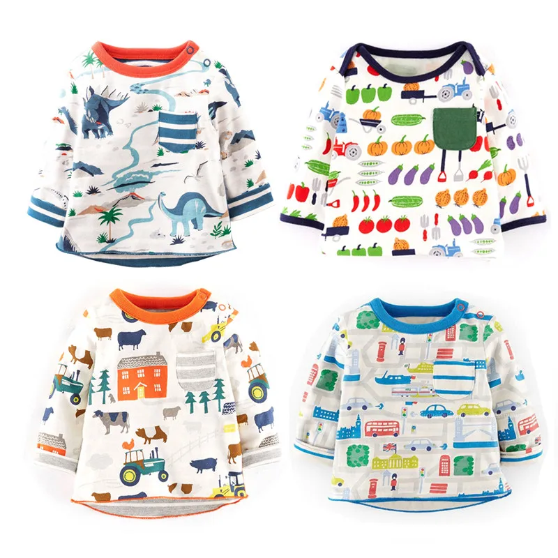 Хлопковая футболка для мальчиков с длинным рукавом и принтом животных|tshirts for