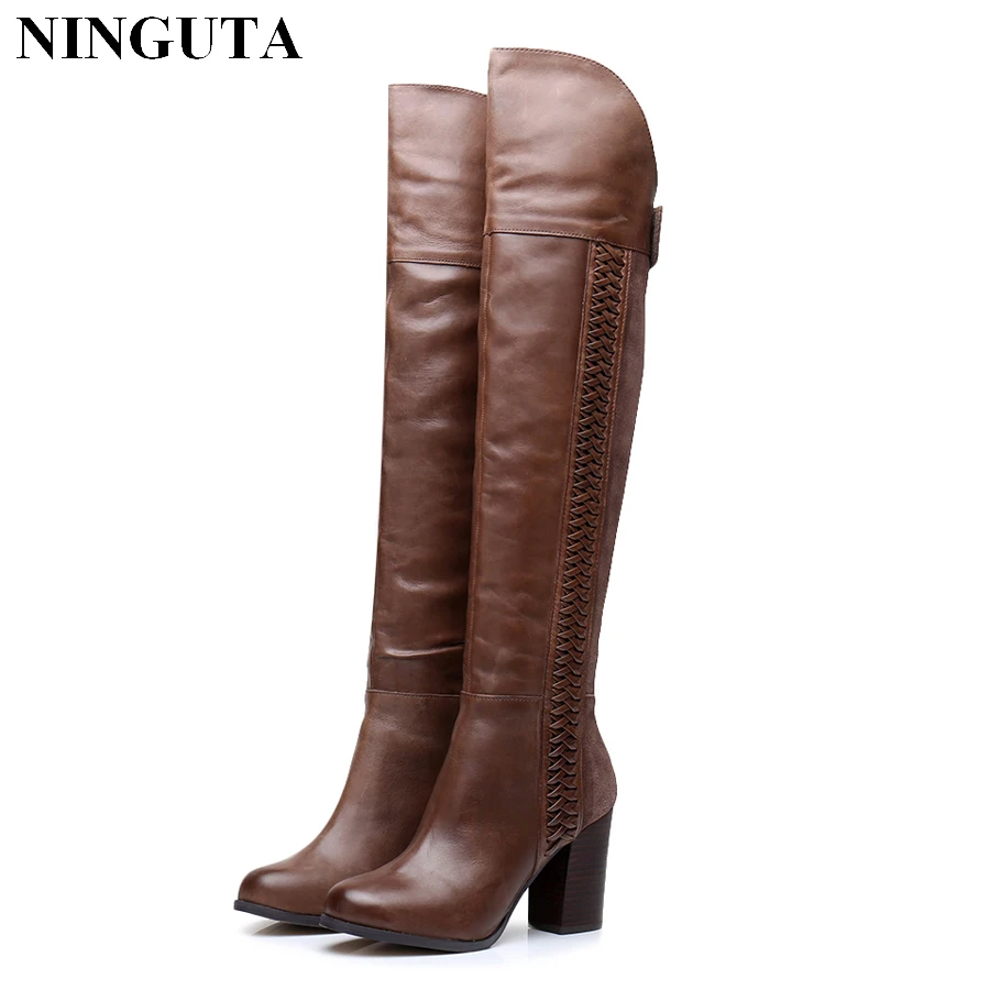 Genuine Leather Over The Knee Boots High Heels Thigh High Sexy Women