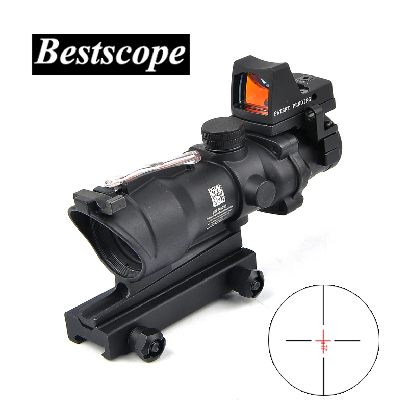 Tactical Trijicon Airsoft ACOG 4X32 Sight Scope Real Red Fiber Source Red Illuminated Rifle Scope w/ RMR Micro Red Dot new 4x32 acog riflescope 20mm dovetail reflex optics scope tactical sight rifle w tri illuminated chevron recticle fiber source