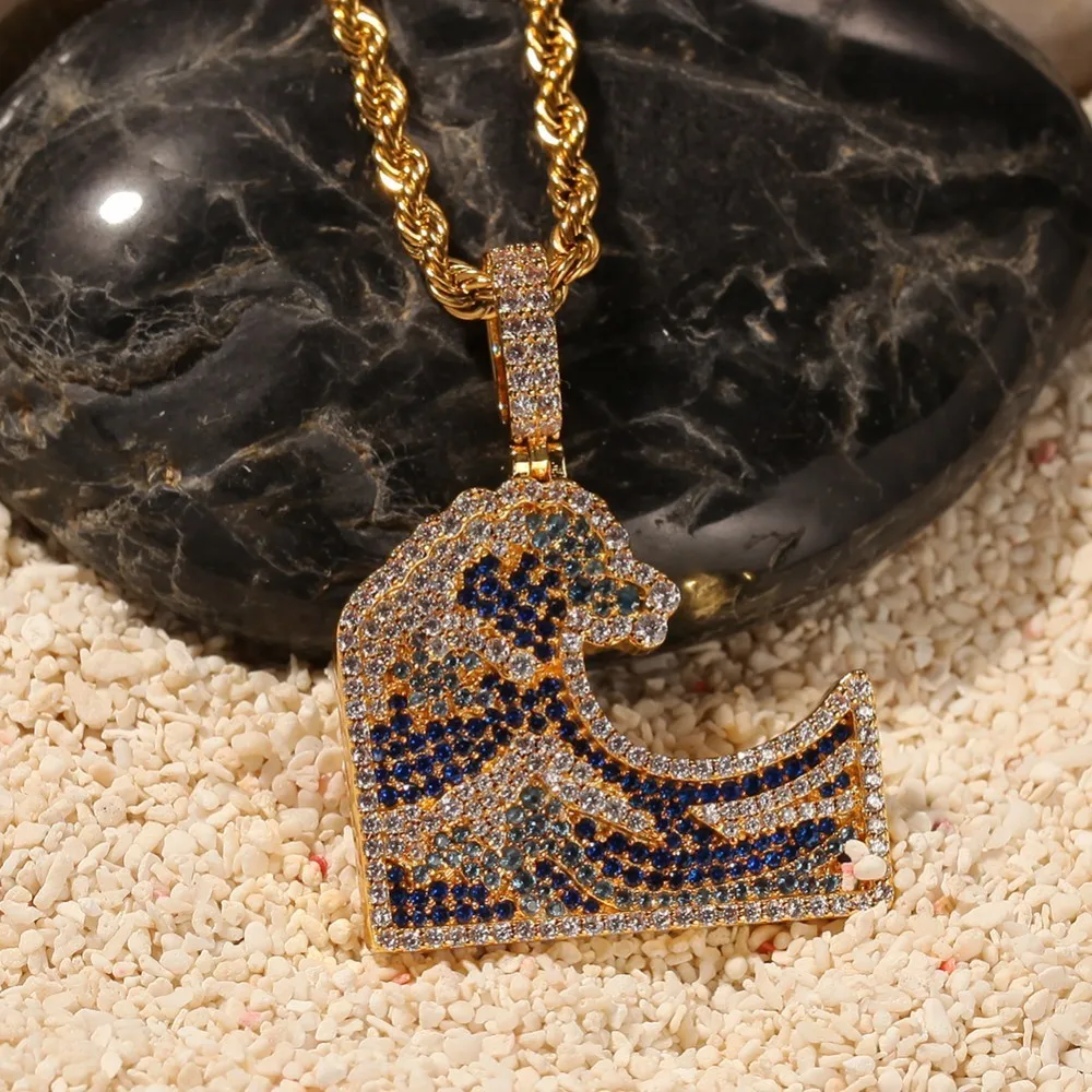 UWIN Sea Wave Cz Pendant Bule Stone 