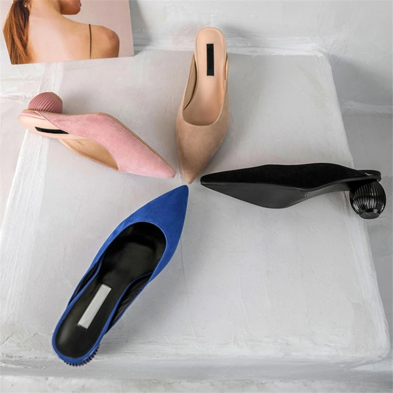 MSSTOR Kid Suede Slippers Women Summer Pointed Toe Heels Mules Concise Shoes Woman 2019 Strange Style Womens Slippers Outdoor MSSTOR Kid Suede Slippers Women Summer Pointed Toe Heels Mules Concise Shoes Woman 2019 Strange Style Womens Slippers Outdoor