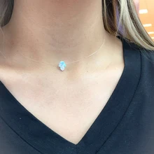 

Opal Hamsa Choker Necklace For Women Invisible Transparent Fishing Line Chocker Necklaces Pendants collier femme colar collane