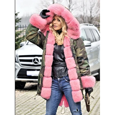 FURSARCAR New Winter Parka Luxury Women Natural Fur Jacket With Real Fox Fur Collar& Cuff Female Fashion Long Parkas Coat - Цвет: 25