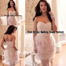 Neue Ankunft Sexy Rosa Sweetheart Perlen Perlen Feather Short Cocktailkleid Frauen Freies Verschiffen