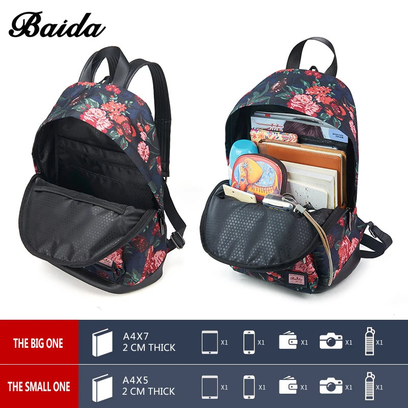 DAIDA impresión Floral Mochila de moda de las mujeres Mochila adolescentes hombro de la chica de cosméticos mujer Mochila de calidad superior