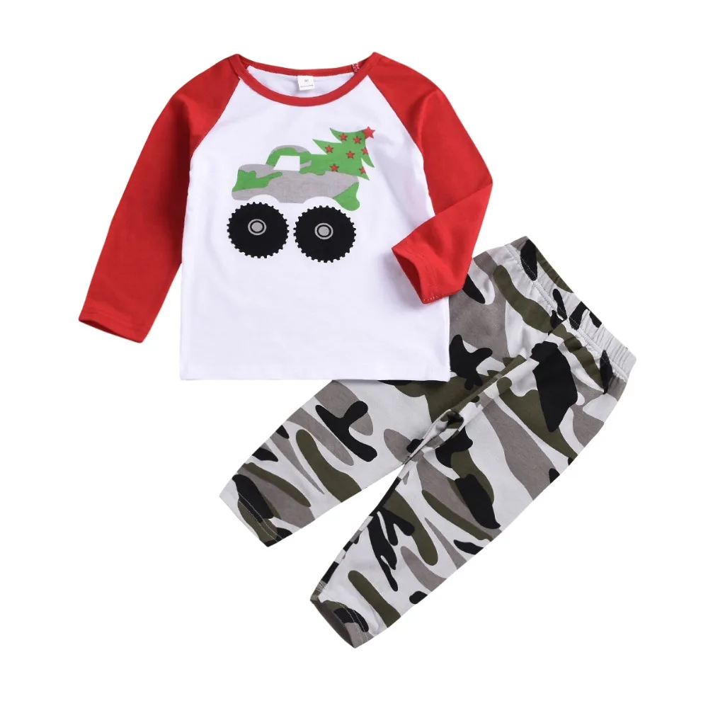 

Kid Baby Boy Clothes Set Car Print Tee Long Sleeve Top+Camouflage Pants Bebe Boy Clothing Set Outfit