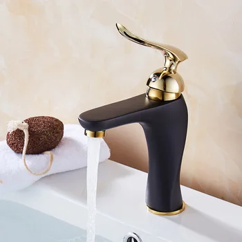 

European Kitchen Faucets Brass Electroplate Black Gold White Bathroom Faucet Single Handle Sink Taps Hot Cold Water Deck Mounted